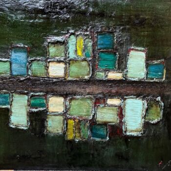 Painting titled "La ville miroir" by Laurent Bibas , Original Artwork, Oil