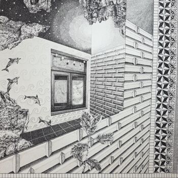 Drawing titled "La salle de bain du…" by Elsa Broustet, Original Artwork, Ink