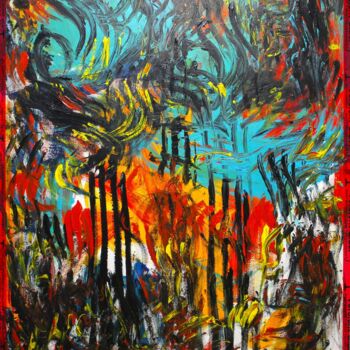 Painting titled "L'incendie" by 0xec6d0, Original Artwork, Acrylic