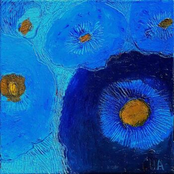 Painting titled "LES PAVOTS BLEUS" by Cha, Original Artwork, Oil