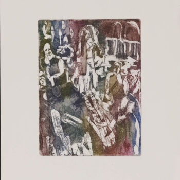 Printmaking titled "Le Café [The Café]" by Solange Alinot, Original Artwork, Engraving