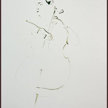 Drawing titled "The Cellist" by Franck Sadock, Original Artwork, Ink