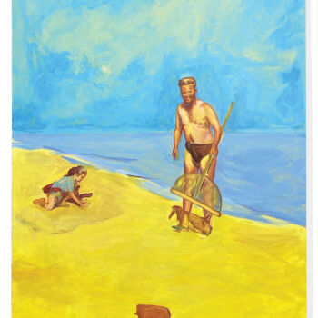 Painting titled "Une journée à la pl…" by Caroline Delétoille, Original Artwork, Oil Mounted on Wood Stretcher frame