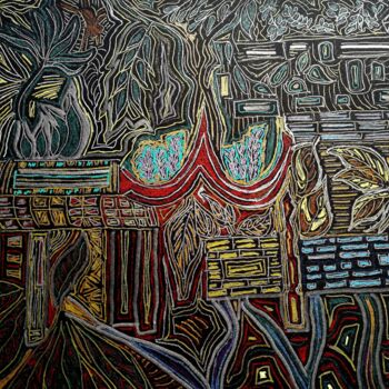 Drawing titled "Secret Garden Hong…" by Sophie Ong, Original Artwork, Textile fiber