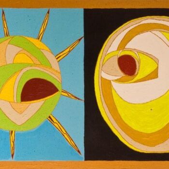 Painting titled "Sun Moon" by Sophie Ong, Original Artwork, Wood