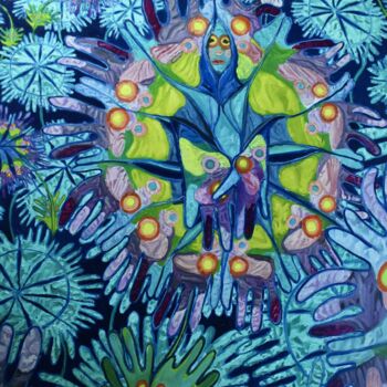 Painting titled "Papillons en fleurs " by Alice Goudon, Original Artwork, Fabric