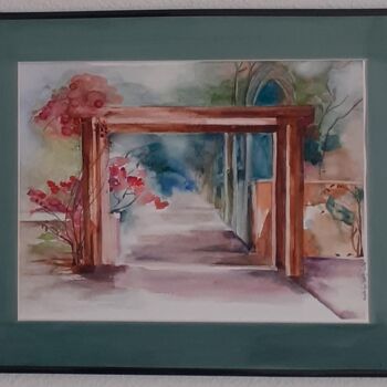 Painting titled "porte fleurie" by Garonne Garonne, Original Artwork, Watercolor