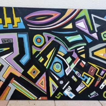 Painting titled "Black and Color 2" by Christian Vernier, Original Artwork, Fabric