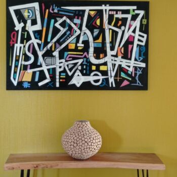 Painting titled "Black and Color 1" by Christian Vernier, Original Artwork, Fabric