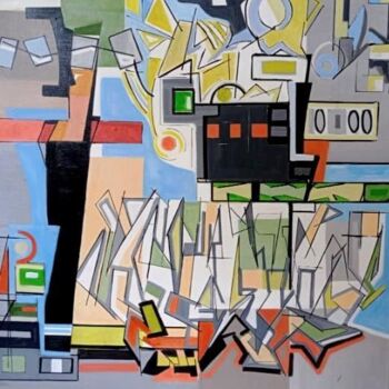 Painting titled "Le port de Paros" by Christian Vernier, Original Artwork, Fabric