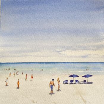 Painting titled "Avoir un transat ou…" by Gabrielle, Original Artwork, Watercolor