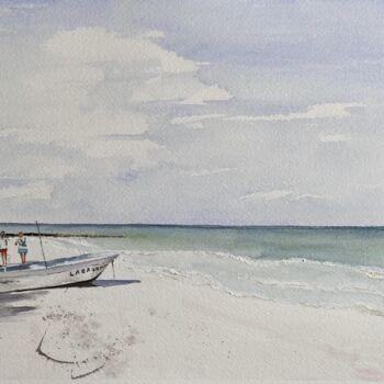 Painting titled "peche ou plage" by Gabrielle, Original Artwork, Watercolor