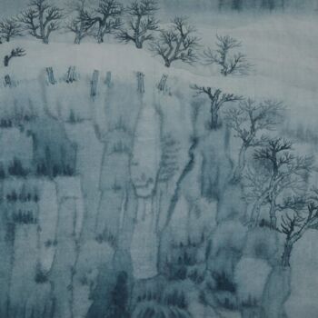 Pittura intitolato "Beautiful Green Hil…" da Zhi Ze Lu, Opera d'arte originale, Inchiostro