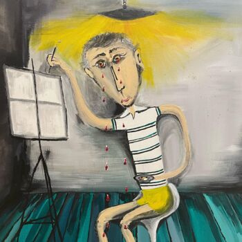 Painting titled "Le peintre pleure" by Om, Original Artwork, Acrylic