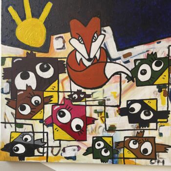 Painting titled "Chères poules, gare…" by Om, Original Artwork, Acrylic