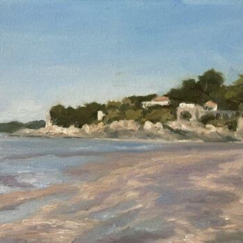 Painting titled "Les falaises au loin" by A.N.Leroux, Original Artwork, Wood