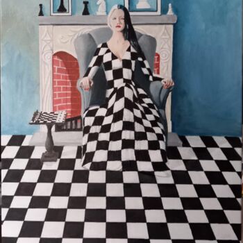 Painting titled "La reine des échecs" by Paul Sullivan, Original Artwork, Acrylic Mounted on Wood Stretcher frame