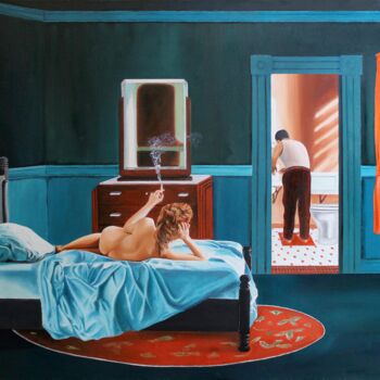 Painting titled "La chambre bleue" by Jean-Jacques Venturini, Original Artwork, Oil