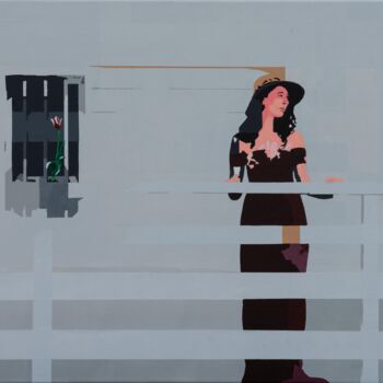 Painting titled "Demoiselle au balcon" by Jean Philoctete, Original Artwork, Acrylic