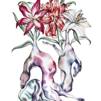 Painting titled "Fleur animale 5" by Stella Sujin, Original Artwork, Watercolor