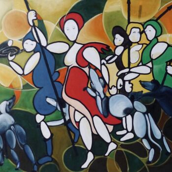 Painting titled "Diane et la chasse. " by Esdez, Original Artwork, Oil