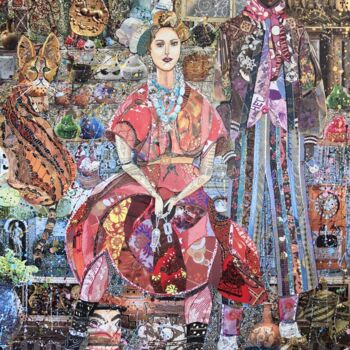 Collages titled "scarlett, macha and…" by Moira Mcainsh, Original Artwork, Collages Mounted on Wood Stretcher frame