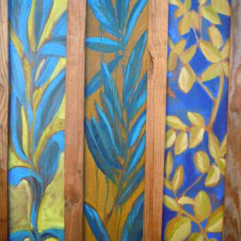Painting titled "Palissade bleue" by Olivier Jullien, Original Artwork, Wood