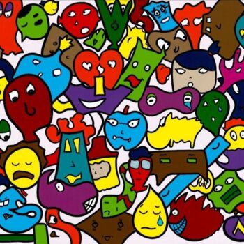 Painting titled "Humeurs" by Ayan, Original Artwork, Fabric
