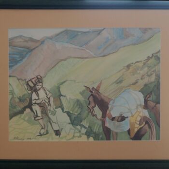 Painting titled "Randonnée dans le H…" by Faby75, Original Artwork, Watercolor