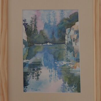 Painting titled "Etang aux reflets" by Faby75, Original Artwork, Watercolor