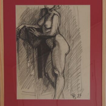 Drawing titled "Nu debout de profil…" by Faby75, Original Artwork, Chalk