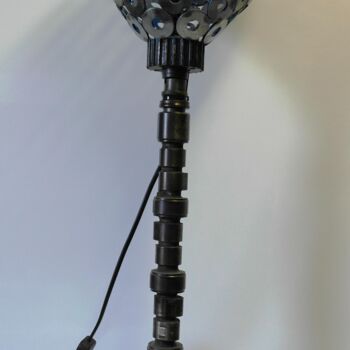 Sculpture titled "Lampe bleue" by Byludo, Original Artwork, Stainless Steel