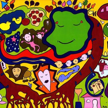 Painting titled "Monde merveilleux" by Ayan, Original Artwork, Fabric