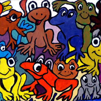 Painting titled "Grenouilles en pause" by Yves Perrin, Original Artwork, Acrylic