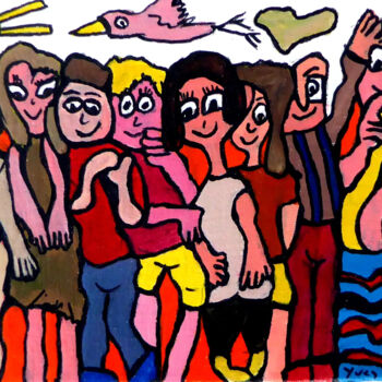 Painting titled "timides réunis" by Yves Perrin, Original Artwork, Acrylic