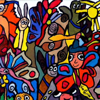 Painting titled "la fermière et les…" by Yves Perrin, Original Artwork, Acrylic