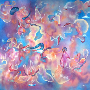 Painting titled "PHOTONS EN FETE-Luc…" by Lucie Duban, Original Artwork, Oil