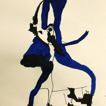 Dessin intitulée "Le cheval et Elle" par Laetitia Sk, Œuvre d'art originale, Encre