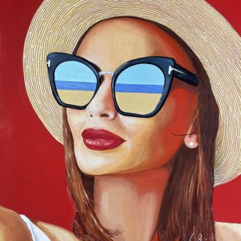Painting titled "Femme à lunettE : 12" by Jean-Jacques Venturini, Original Artwork, Oil