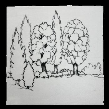 Drawing titled "Arbres Bistro 5 " by Bernard Lassus, Original Artwork, Ink