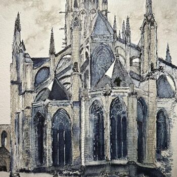 Painting titled "L’Abbatiale" by Franck Giraud, Original Artwork, Watercolor
