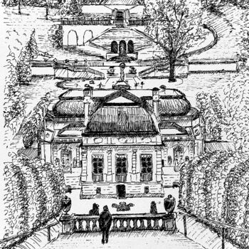 Drawing titled "Linderhof" by Franck Giraud, Original Artwork, Ink