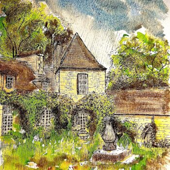 Drawing titled "Le manoir des jardi…" by Franck Giraud, Original Artwork, Ink