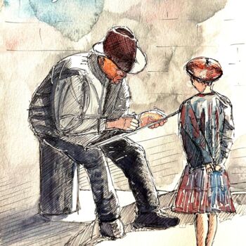 Peinture intitulée "Le peintre et la je…" par Franck Giraud, Œuvre d'art originale, Aquarelle