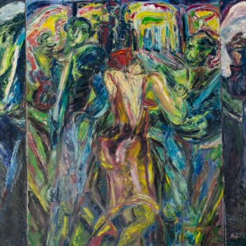 Peinture intitulée "Petit déjeuner au b…" par  Bricart, Œuvre d'art originale, Huile