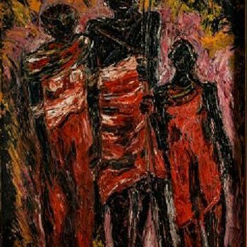 Peinture intitulée "Massaï-La famille" par  Bricart, Œuvre d'art originale, Huile