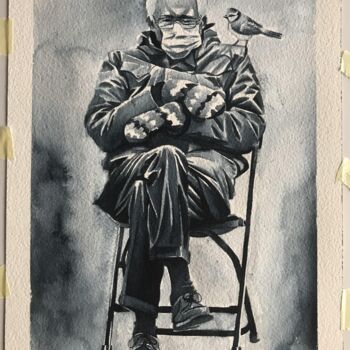 Painting titled "Birdy Bernie" by Fabrizio Acquisto, Original Artwork, Watercolor