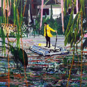 Painting titled "Paysage post-apocal…" by Jean-Yves Belliard, Original Artwork, Oil
