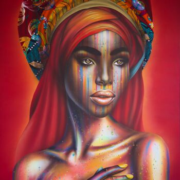 Textile Art titled "Nyah Eshaya" by Alfredus, Original Artwork, Spray paint