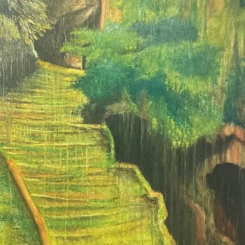 Painting titled "Escalier # 4 " by Guillaume De Baudus, Original Artwork, Oil